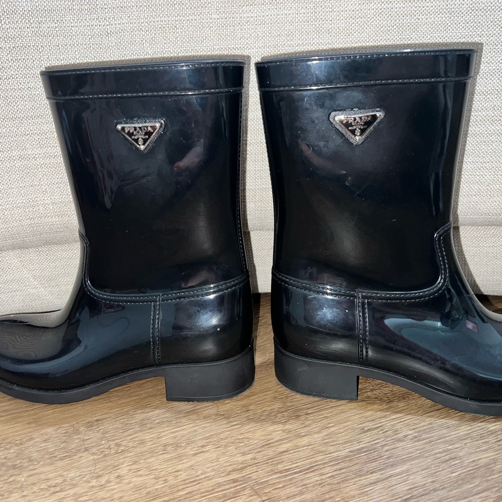 Prada Glossy Black Ankle Boots